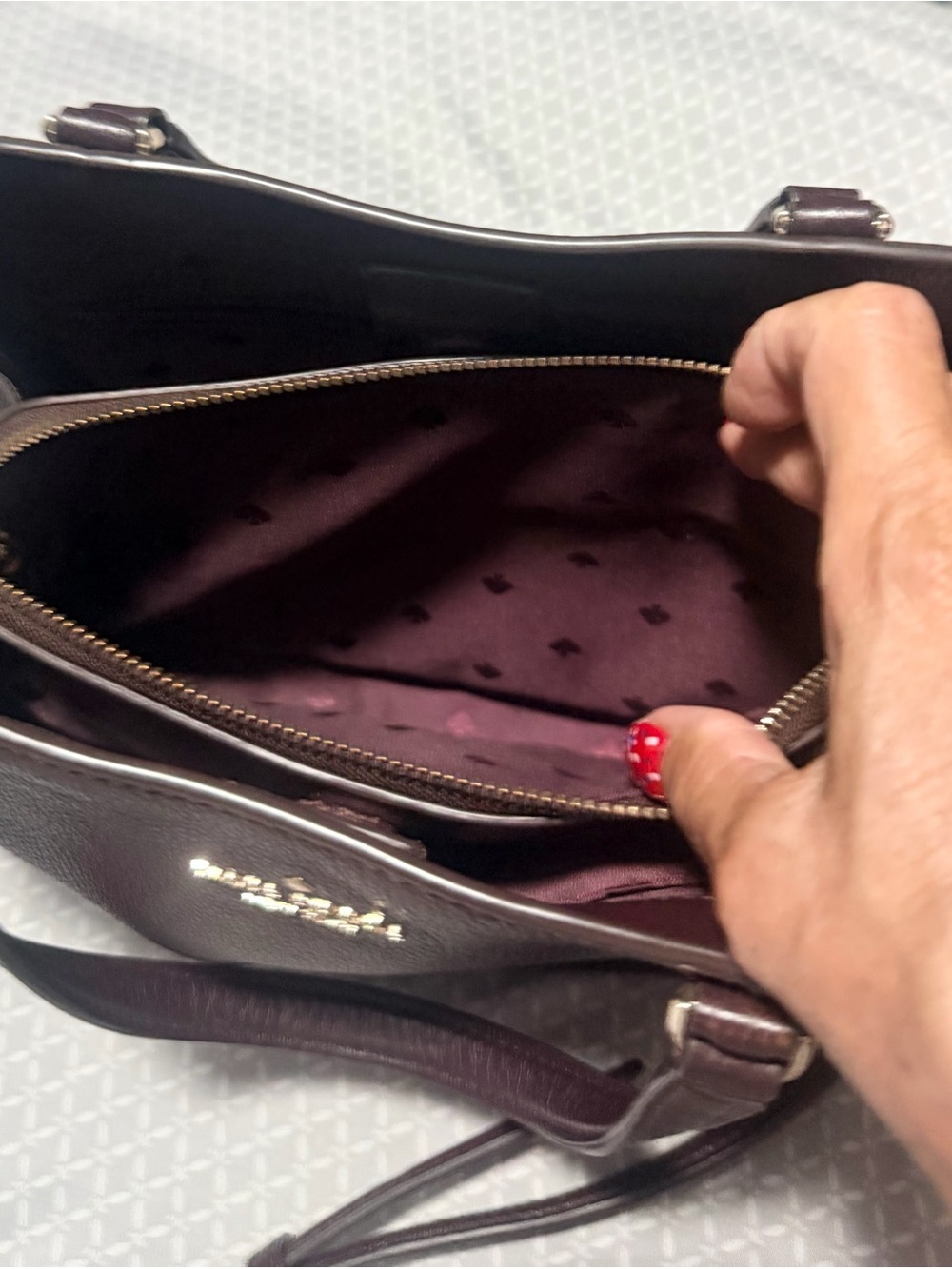 kate spade Deep Burgundy Pebbled Crossbody Leather Satchel with Top Handles - Picture 11 of 13